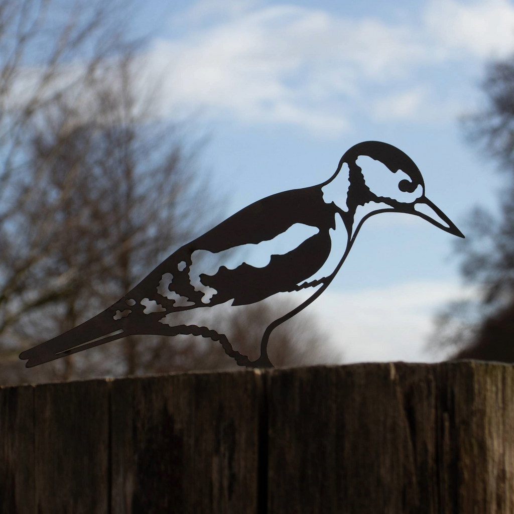 Woodpecker - Steel Garden Art Fence Topper - Steel Studio