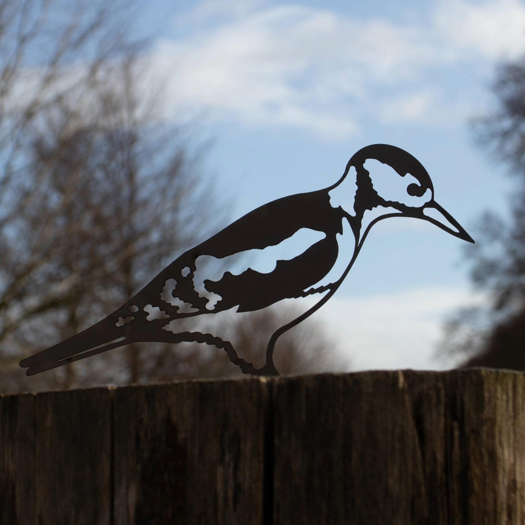 Woodpecker - Steel Garden Art Fence Topper - Steel Studio