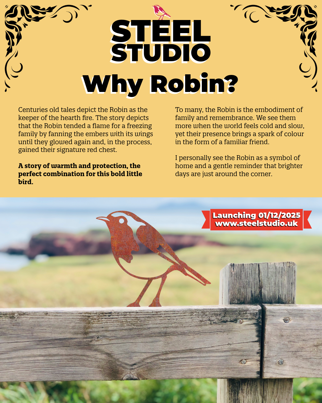 Robin - Steel Garden Art Fence Topper